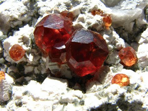 Perfect Red Garnet Crystals And Mica On Feldspar Matrix Mineral Specimen