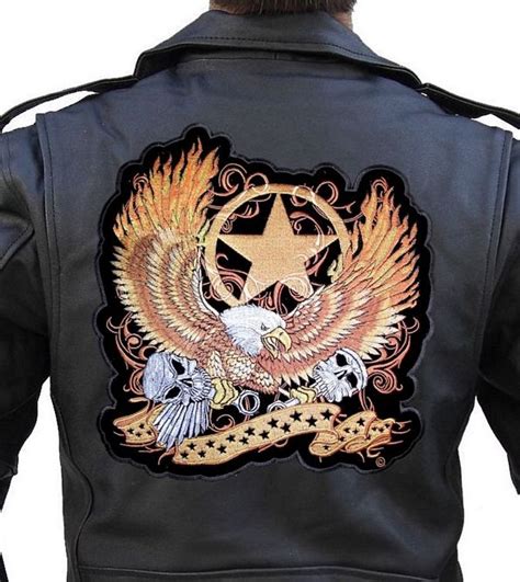 Flaming Gold American Eagle Embroidered Biker Patch - Quality Biker Patches