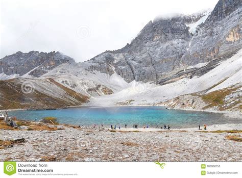 Snow Mountain And Five Color Lake In Yading National Reserve Editorial