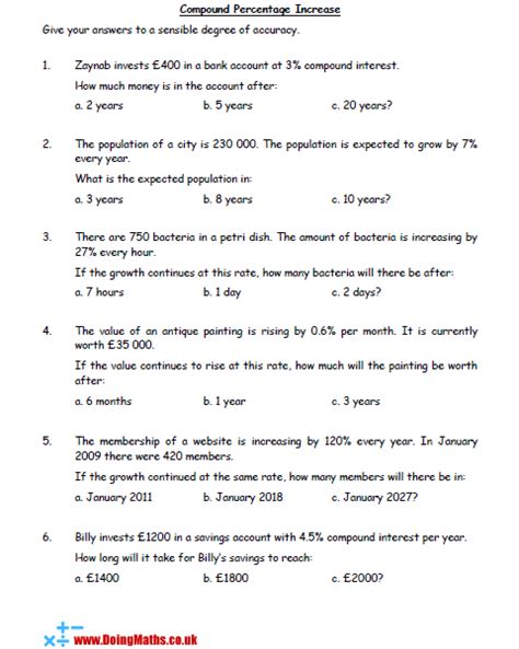 Compound Percentage Change Free Worksheets Powerpoints And Other