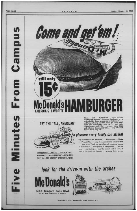McDonalds Ad From The February Edition Of The Spectrum Buffalo NY R Vintageads