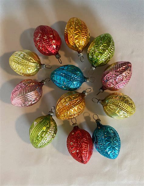 Vintage Us Zone Germany Bumpy Glass Christmas Ornaments In Box Fruit Nut Ornaments Just