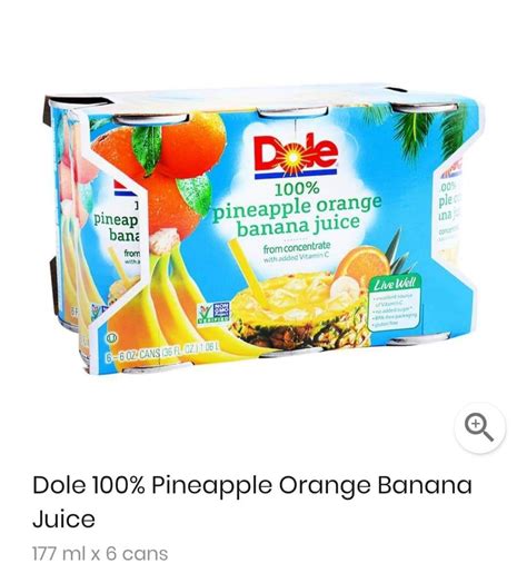 Dole 100 Pineapple Orange Banana Juice Drink 177 Ml × 6 Cans Lazada Ph