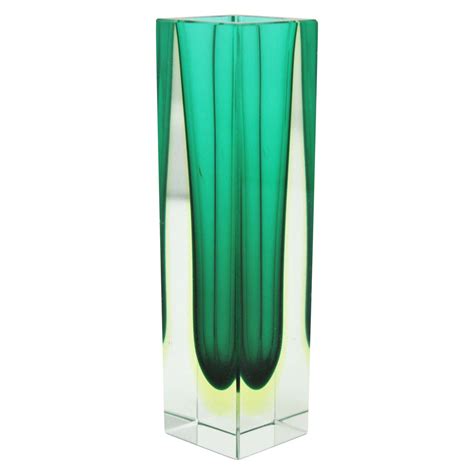 Flavio Poli Murano Faceted Sommerso Green Yellow And Clear Glass Vase At 1stdibs