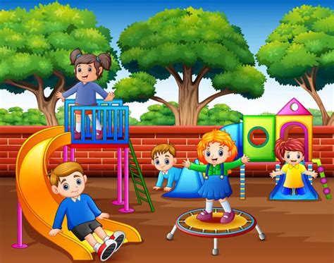 Happy Children Playing Playground Stock Vector Image By ©dualoro 246224436
