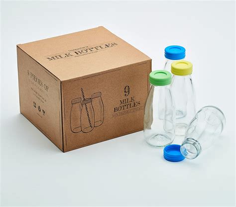 Glass Milk Bottles With Reusable Straws 9 Pack
