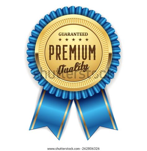 Gold Premium Quality Badge Blue Ribbon Stock Vector Royalty Free