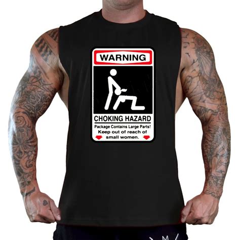Cut out the collar, using the front outline as your guide, but cutting through both sides of the shirt (you may have to cut out more later to get your desired depth) 3. Men's Choking Hazard Warning Black T-Shirt Tank Top Gym ...