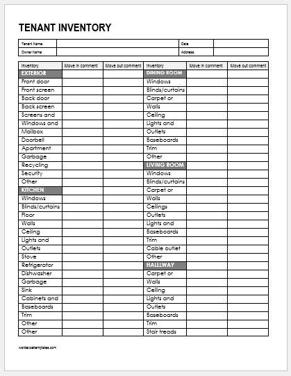 tenant inventory template  ms word word excel templates