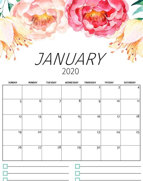 January 2020 Printable Calendar Printable Word Searches