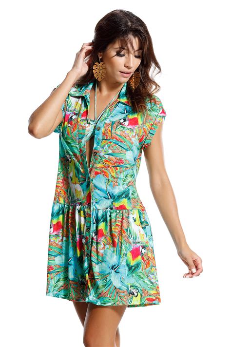 Kaftans Cover Ups Shirt Style Beach Dress Tropical Print Belize