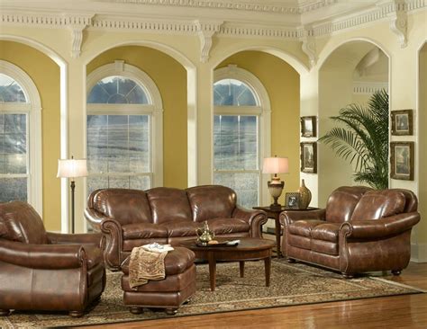 Traditional Comfortable Leather Living Room Set Top Grain Leather