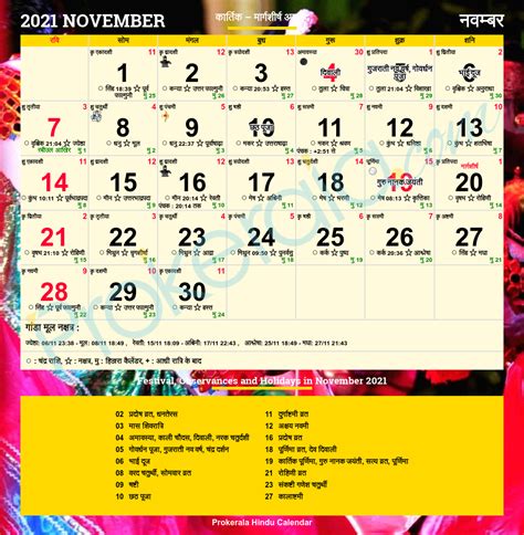 Hindu Calendar November 2021 हिन्दू कैलेंडर 2021 नवम्बर