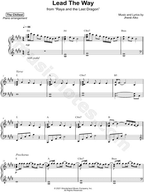 The Chillest Lead The Way Sheet Music Piano Solo In E Major