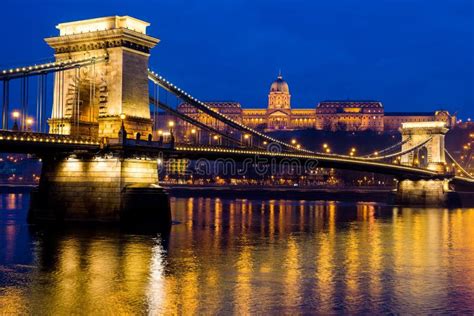 Night Photo Of Chain Bridge Budapest Hungary Stock Photo Image Of