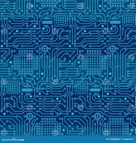 Seamless Blue Pattern From A Computer Microcircuit Stock Vector