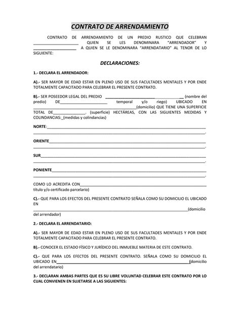 Contrato De Arrendamiento En Espanol