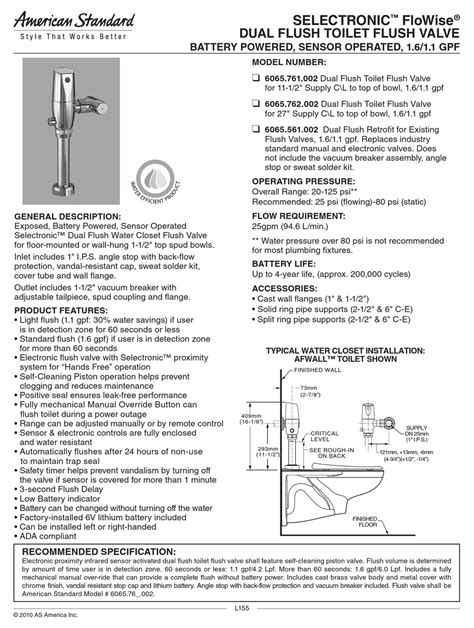 American Standard Selectronic Flowise Quick Start Manual Pdf Download