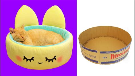 Diy Cat Bed From Cardbord Box Easy How To Make Cat Happy Youtube