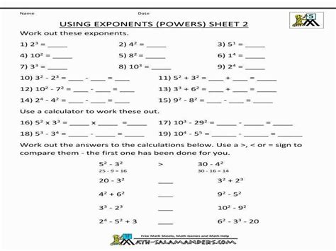 Dividing Exponents Worksheet