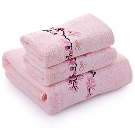 Ustide Luxury Pink Embroidered Bath Towels Set Pink