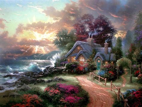 Beautiful fantasy landscape with awesome colours. fantasy villages | Village Wallpapers | Desktop Wallpapers | land | Pinterest | Thomas kinkade ...