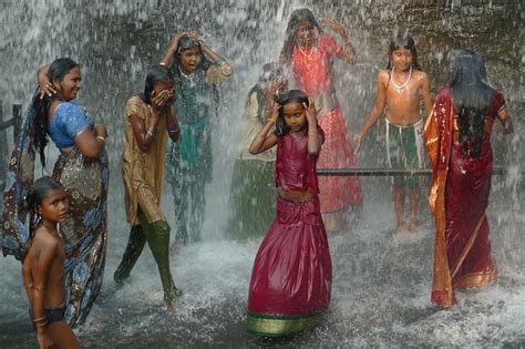 Women And Girls Bathe In A Gender Segregated Waterfall South Of Trivandrum For The Sake Of