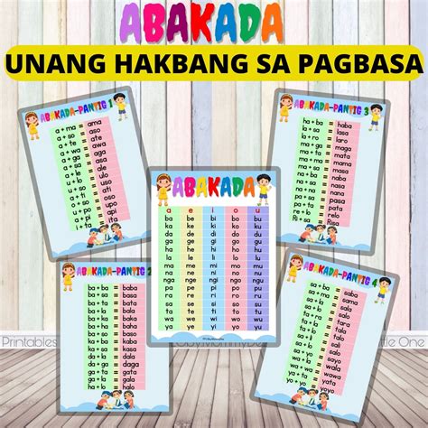 Abakada Educational Chart Laminated Unang Hakbang Sa Pagbasa Set 5pages