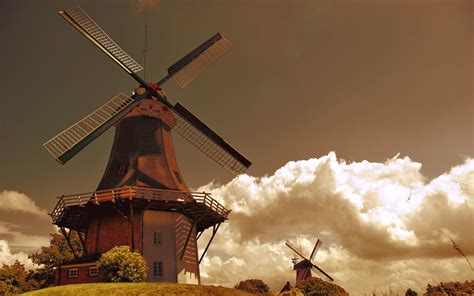 Windmill House Background Hd Wallpaper Nature And Landscape