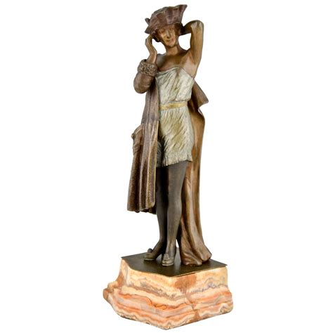 Art Deco Bronze Sculpture Of Lady With Hat Deconamic