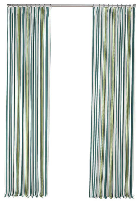 White Teal And Green Stripe Pleated Curtain Single Panel