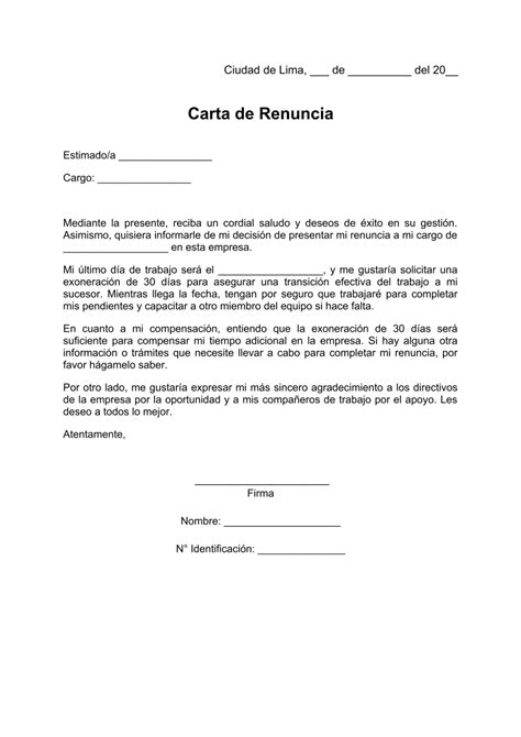 Modelo De Carta De Renuncia Peru Con Exoneracion De Dias Financial Sexiz Pix