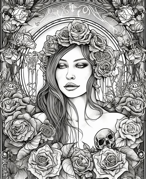 Premium Ai Image A Black And White Drawing Of A Woman With Roses On