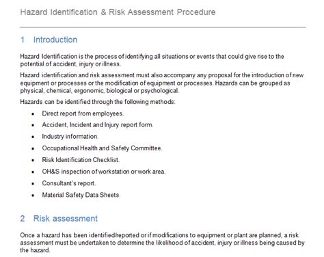 Procedure For Hazard Identification And Risk Assessment Grcready