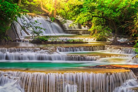 River Waterfall Green Water Blue Forest Nature Sky Wallpaper