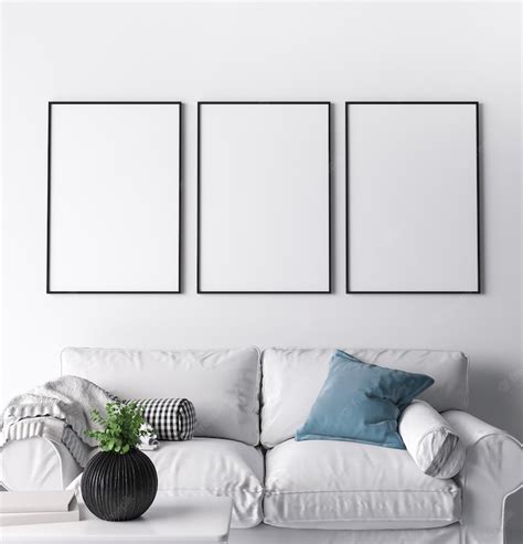 Premium Photo Frame In Modern Living Room Design Three Black Frames