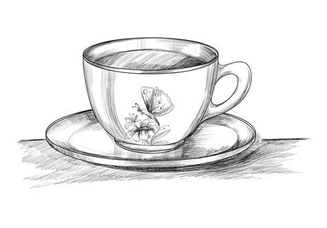 Coffee Cup With Plate Hand Drawn Sketch 1311116 Vector Art At Vecteezy