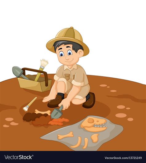 Cute Man Archaeologists Cartoon Searching Fossil Vector Image On