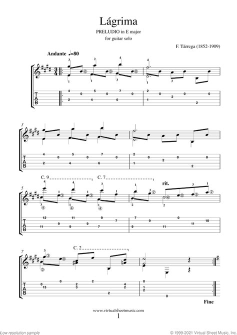 lagrima preludio sheet music for guitar solo pdf interactive