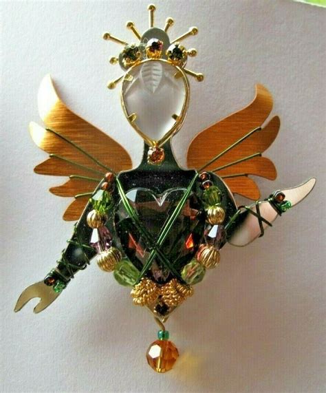 Liz Tech Mixed Media Crown Guardian Angel Leilani Fairy Art Brooch Pin