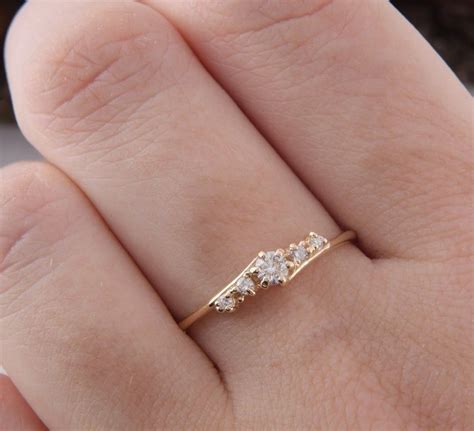 14k Solid Yellow Gold Diamond Promise Ring For Her Dainty Simple