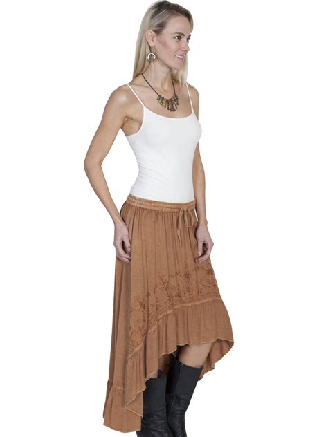 western style high low embroidered skirt in beige sold out western fashion brown leather