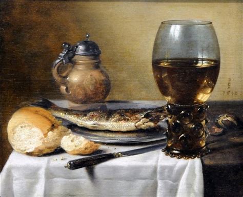 Pieter Claesz Still Life With Jug Wine Glass Herring And Bread