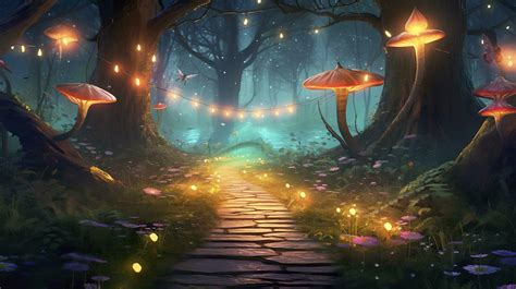 Fantasy Fairy Tale Background With Forest And Blooming Path Fabulous