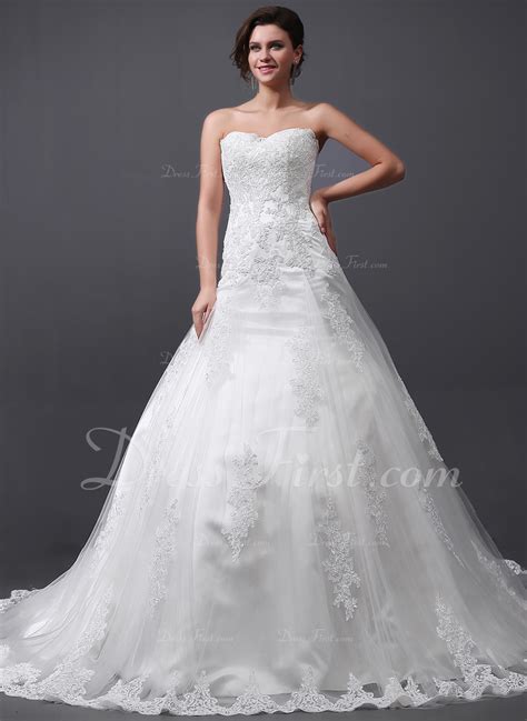 A Lineprincess Sweetheart Cathedral Train Tulle Wedding Dress With Appliques Lace 002030758