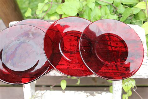 4 Royal Ruby Red Glass Dessert Plates Red Glass Salad Plates Vintage Anchor Hocking Red Small
