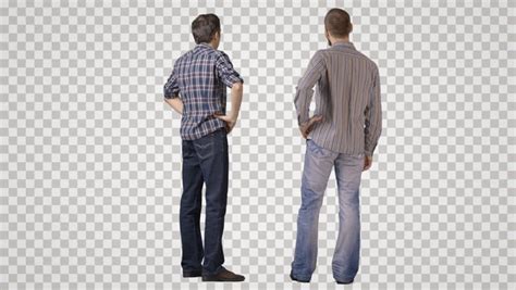 Two Young Men In Casual Standing And Talking Back View Footage With