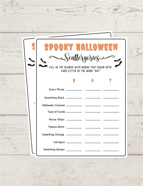 Halloween Scattergories Game Spooky Halloween Printable Game Pdf Scary