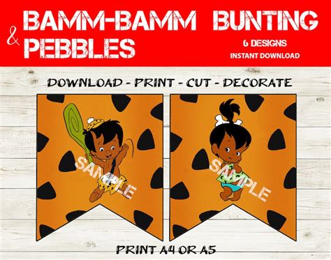 African American Bamm Bamm And Pebbles Banner Printable Etsy