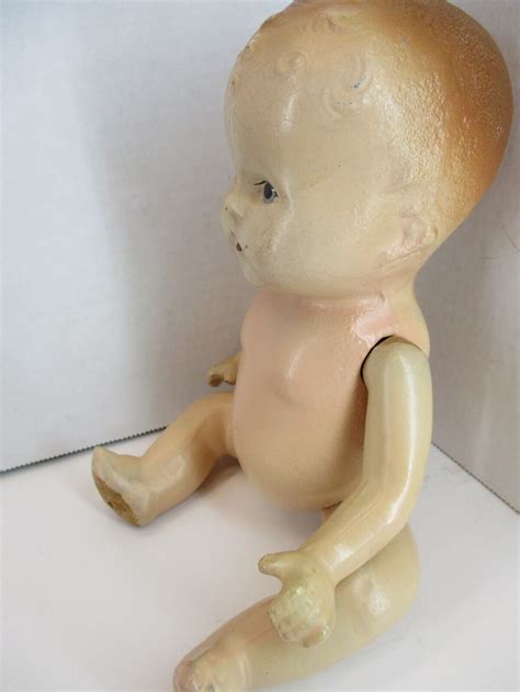 Composition Strung Vintage Baby Doll Painted Face Molded Hair 9